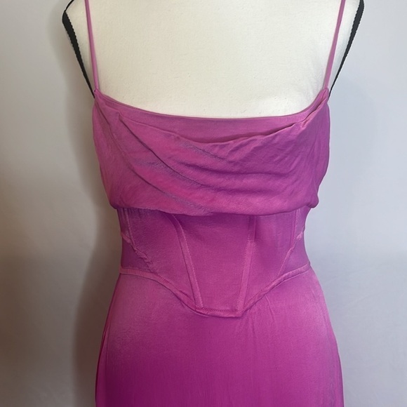 Zara Pink Straight Neck Satin Effect Midi Dress - Picture 6 of 13